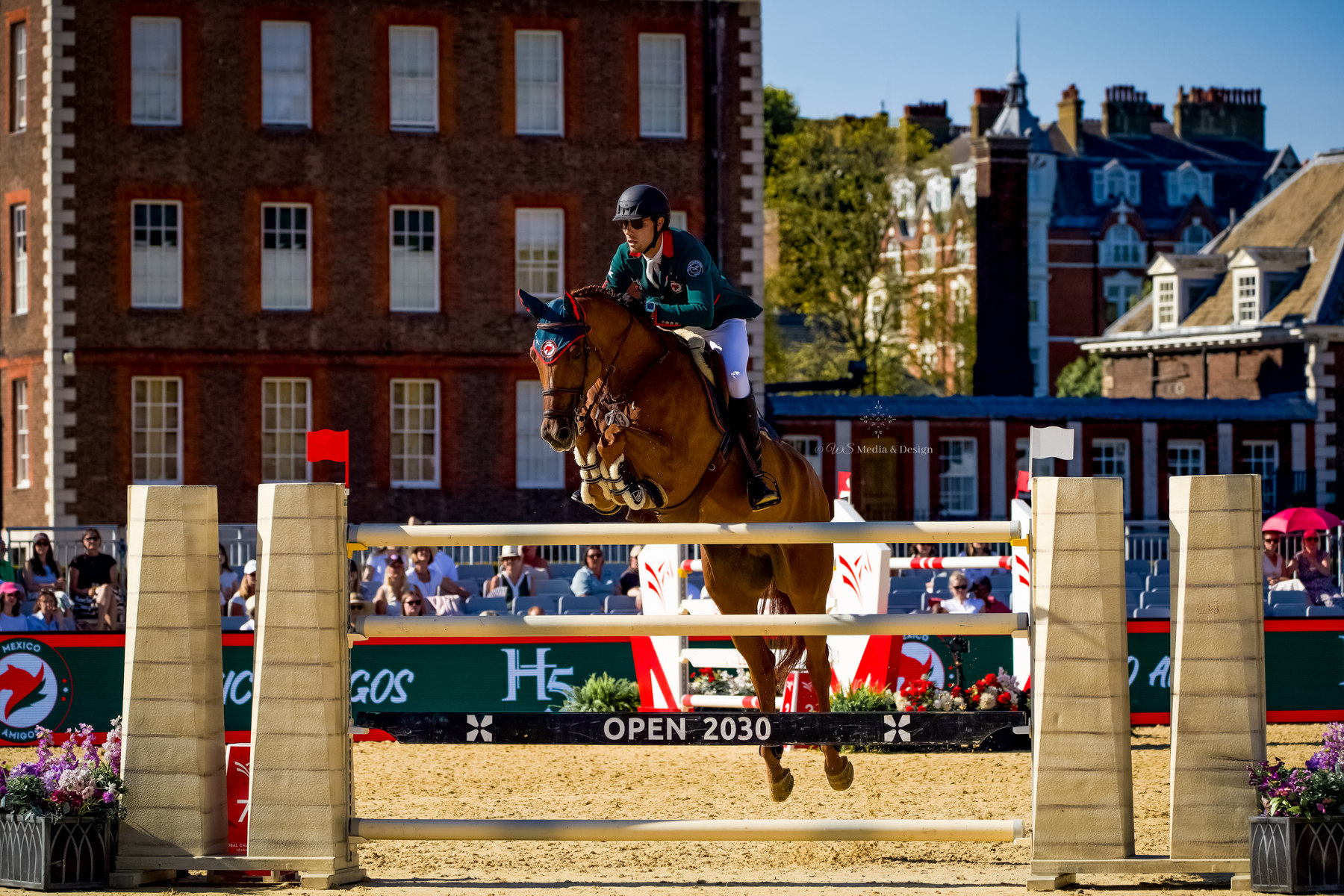Showjumping against the architecture of London